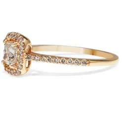 18ct Rose Gold Cushion Diamond Halo Ring