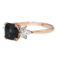 18ct Rose Gold Cushion Sapphire and Marquise Diamond Ring