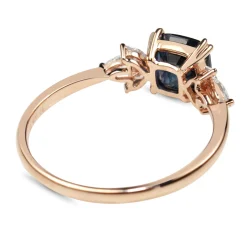 18ct Rose Gold Cushion Sapphire and Marquise Diamond Ring