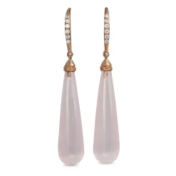 18ct Rose Gold Diamond and Rose Quartz Drop Earrings