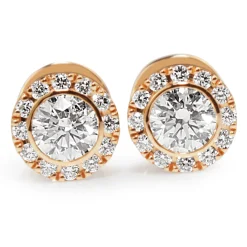 18ct Rose Gold Diamond Halo Stud Earrings