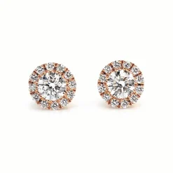 18ct Rose Gold Diamond Halo Stud Earrings