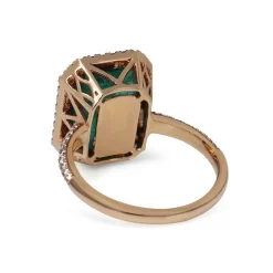 18ct Rose Gold Emerald and Diamond Halo Ring