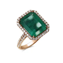 18ct Rose Gold Emerald and Diamond Halo Ring