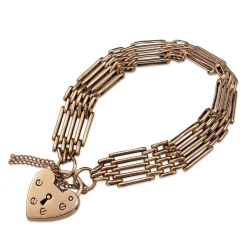 9ct Rose Gold Estate Gate Link Bracelet With Heart Padlock