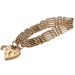 9ct Rose Gold Estate Gate Link Bracelet With Heart Padlock