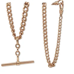9ct Rose Gold Estate Graduated Curb Link Fob Chain Necklace