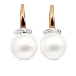 9ct Rose Gold Fresh Water Pearl and Diamond Earrings