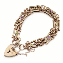 9ct Rose Gold Gate Link Bracelet with Amethyst and Peridot