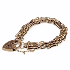 9ct Rose Gold Gate Link Bracelet with Amethyst and Peridot