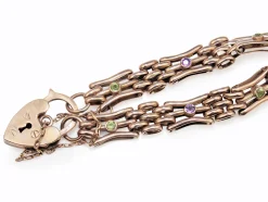 9ct Rose Gold Gate Link Bracelet with Amethyst and Peridot