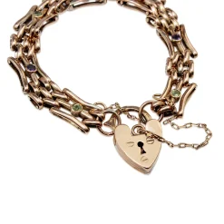 9ct Rose Gold Gate Link Bracelet with Amethyst and Peridot