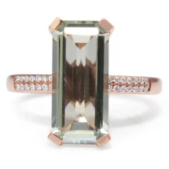 9ct Rose Gold Green Amethyst and Diamond Ring