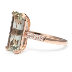 9ct Rose Gold Green Amethyst and Diamond Ring