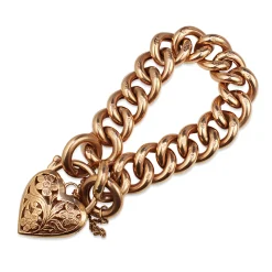 9ct Rose Gold Hollow Curb Link Bracelet with Filigree Padlock Clasp