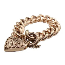 9ct Rose Gold Hollow Curb Link Bracelet with Filigree Padlock Clasp