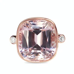 18ct Rose Gold Kunzite and Diamond 3 Stone Ring