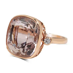 18ct Rose Gold Kunzite and Diamond 3 Stone Ring