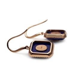 9ct Rose Gold Lapis, Tourmaline and Diamond Drop Earrings