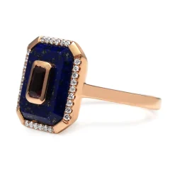 9ct Rose Gold Lapis, Tourmaline and Diamond Ring