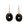 9ct Rose Gold Large Oval Onyx and Diamond Earrings