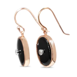 9ct Rose Gold Large Oval Onyx and Diamond Earrings