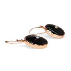 9ct Rose Gold Large Oval Onyx and Diamond Earrings