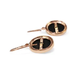 9ct Rose Gold Large Oval Onyx and Diamond Earrings