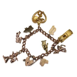 9ct Rose Gold Lined and Plated Estate Charm Bracelet with 2 x 9ct Charms