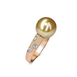 18ct Rose Gold 11mm Golden South Sea Pearl and Diamond Ring