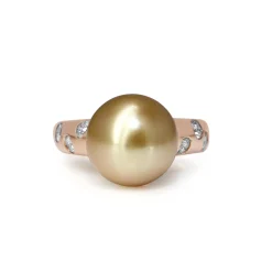 18ct Rose Gold 11mm Golden South Sea Pearl and Diamond Ring