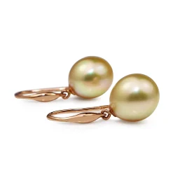 18ct Rose Gold 11mm Golden South Sea Pearl Earrings
