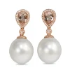 18ct Rose Gold 13.5mm South Sea Pearl, Morganite and Diamond Drop Earrings