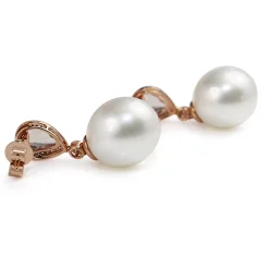 18ct Rose Gold 13.5mm South Sea Pearl, Morganite and Diamond Drop Earrings