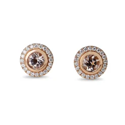 9ct Rose Gold Morganite and Diamond Halo Stud Earrings