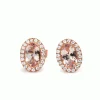 9ct Rose Gold Morganite and Diamond Halo Stud Earrings