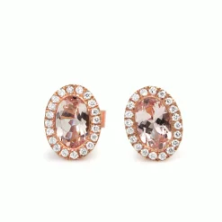 9ct Rose Gold Morganite and Diamond Halo Stud Earrings