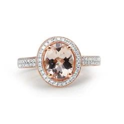 9ct Rose Gold Morganite and Diamond Halo Ring