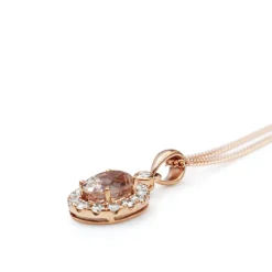 9ct Rose Gold Morganite and Diamond Halo Necklace