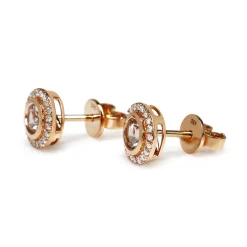 9ct Rose Gold Morganite and Diamond Halo Stud Earrings