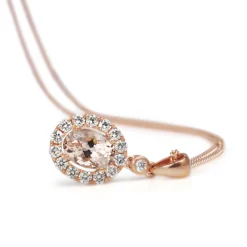 9ct Rose Gold Morganite and Diamond Halo Necklace