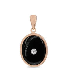 9ct Rose Gold Onyx and Diamond Pendant
