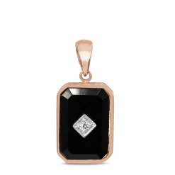 9ct Rose Gold Onyx and Diamond Pendant