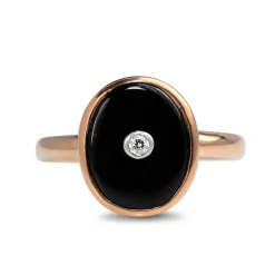 9ct Rose Gold Onyx and Diamond Signet Ring