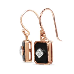 9ct Rose Gold Onyx and Diamond Drop Earrings