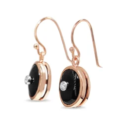 9ct Rose Gold Onyx and Diamond Drop Earrings