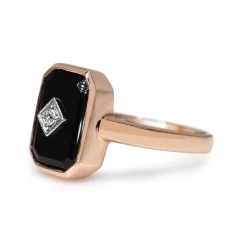 9ct Rose Gold Onyx and Diamond Rectangle Ring