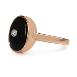 9ct Rose Gold Onyx and Diamond Signet Ring