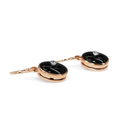 9ct Rose Gold Onyx and Diamond Drop Earrings