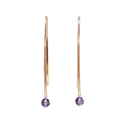 9ct Rose Gold Open Hoop Floating Purple Sapphire Earrings